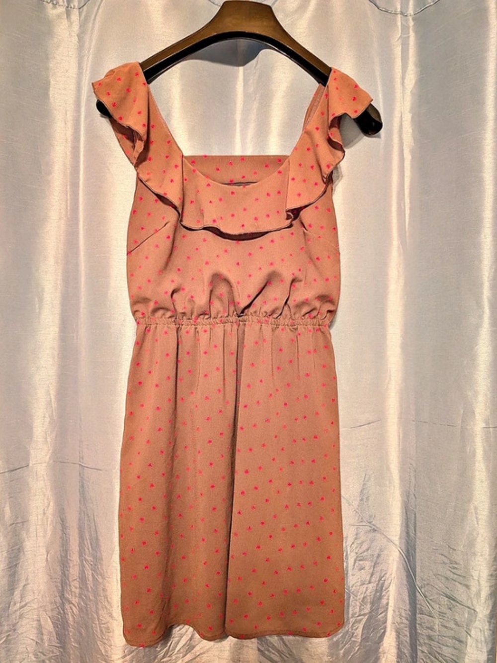 Peppermint, Grey Color With Pink Heart Print Mini Dress